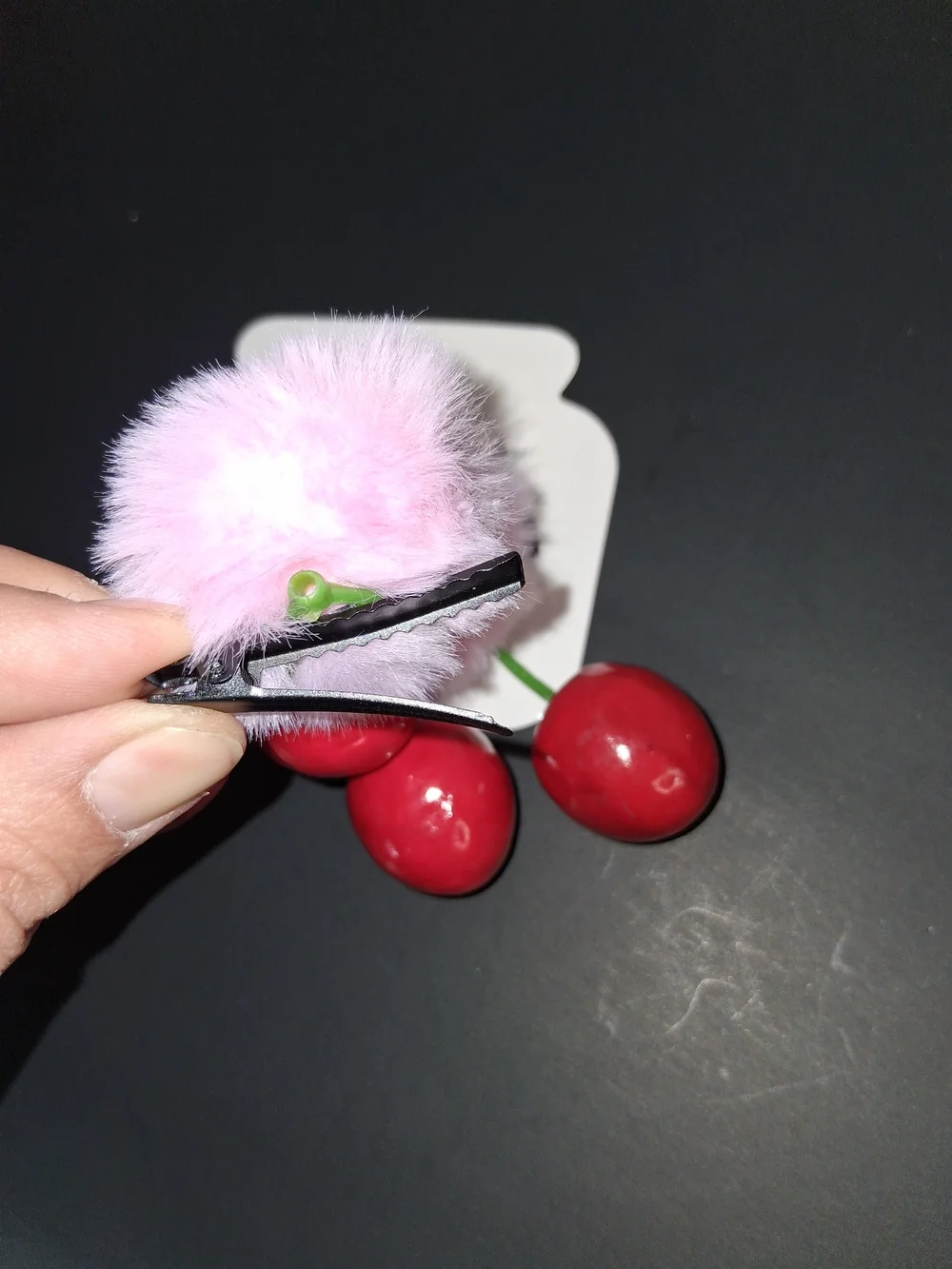 Pink Pom Pom Cherry Hair Clips - Set of 2